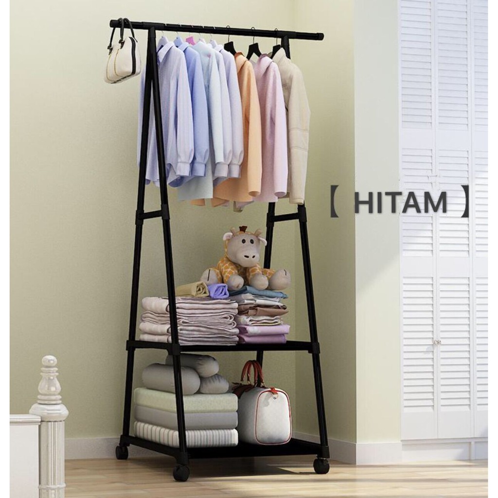 Triangle stand / Rak Hanger Baju Serbaguna dengan Roda WHITE & BLACK