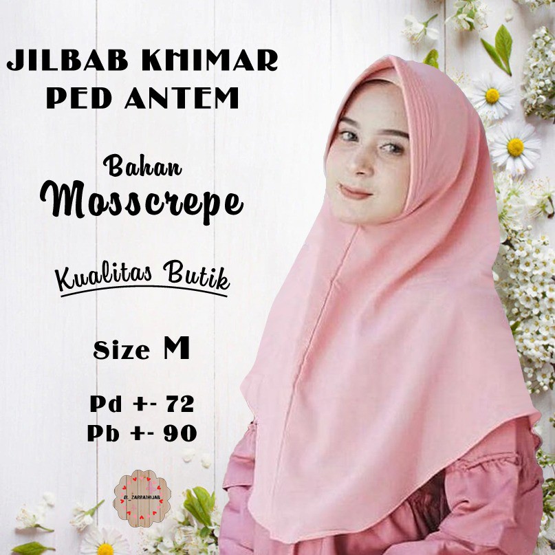 Jilbab instan khimar ped antem MOOSCREPE, hijab bergo syari UKURAN M