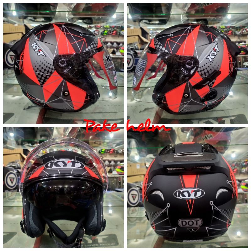 Jual HELM KYT GALAXY 6 BLACK MATT RED FLUO HELM KYT HALF FACE DOUBLE