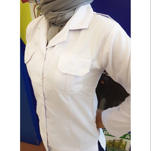 Baju Kemeja Putih PNS Wanita Panjang Blus ASN PEMDA PDH Shopee Indonesia