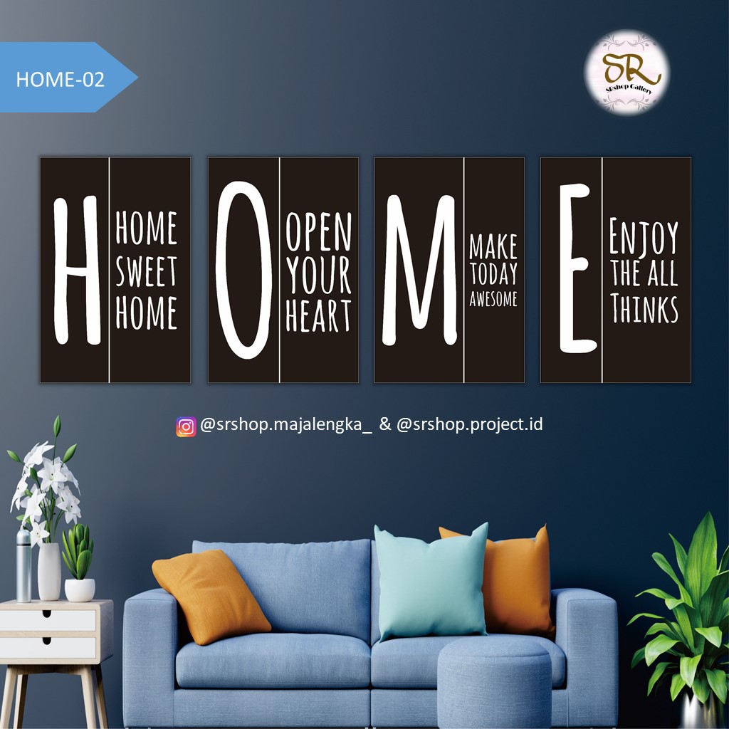 Jual DEKORASI DINDING RUANG TAMU WALL DECOR TULISAN HOME SATU SET 4PCS