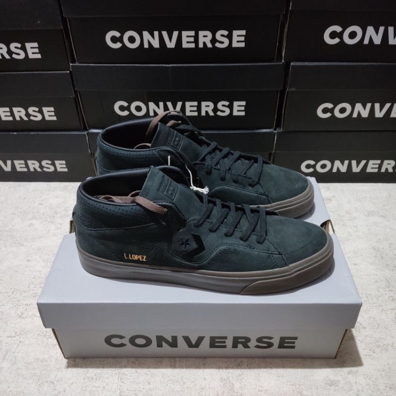 Jual Converse Louie Lopez Pro Mid Nubuck Leather Black/Dark Mushroom