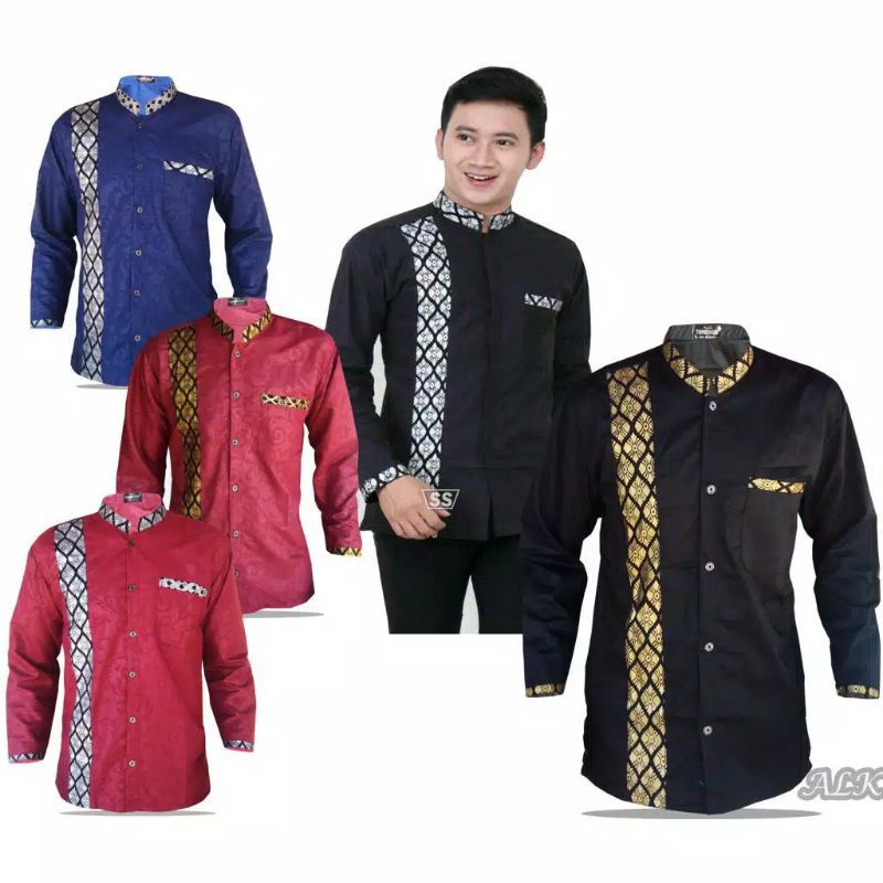 BAJU KOKO BATIK EMAS LENGAN PANJANG BUSANA MUSLIM SERAGAM Shopee