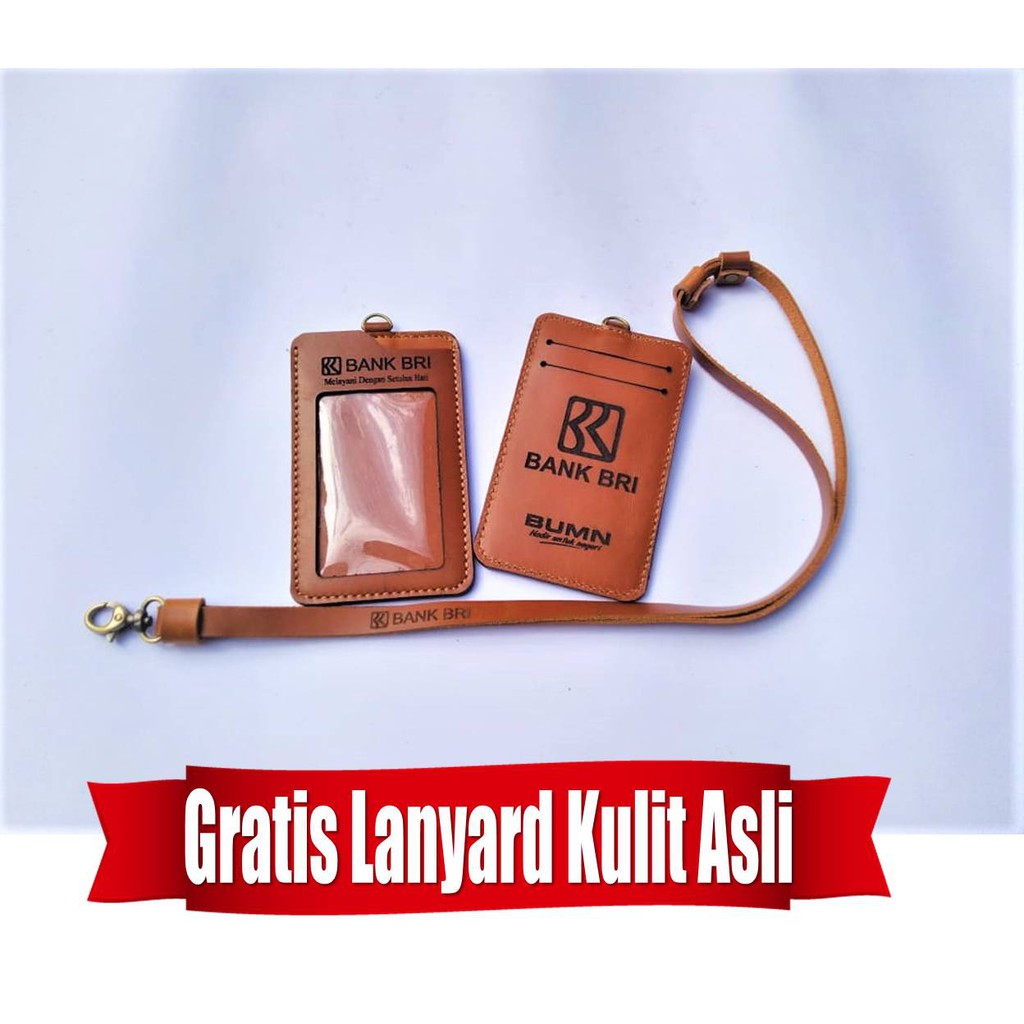 Jual ID Card Holder BRI Free Lanyard BRI /Name Tag BRI Kulit Asli