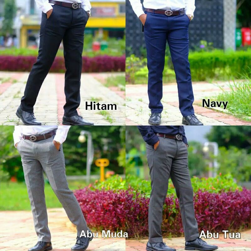 CELANA BAHAN KERJA FORMAL KANTOR PANJANG HITAM DASAR PRIA SLIMFIT _ Shopee Indonesia