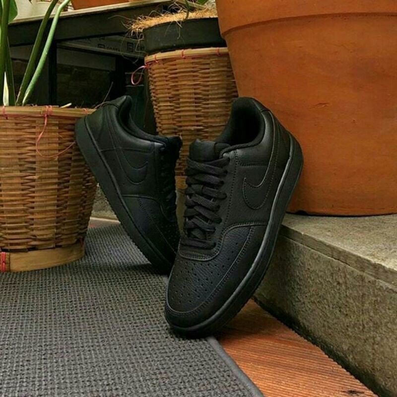 Jual Nike Court Vision Low Leather All Black Original | Shopee Indonesia