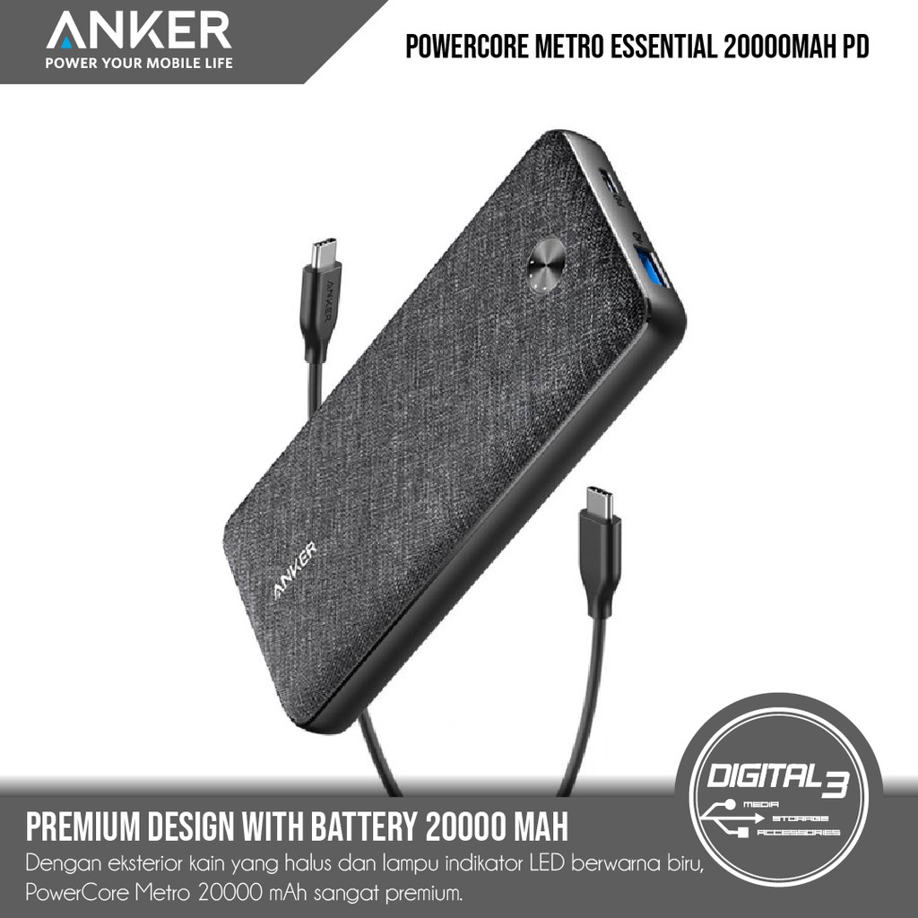 Jual Anker Powerbank Powercore Metro Essential 20000Mah Pd New Fabric A1281 | Shopee Indonesia