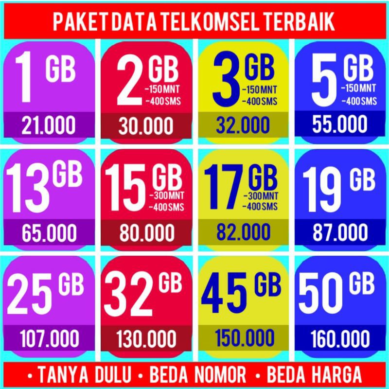 PAKET DATA TELKOMSEL 1GB/2GB/5GB/6GB/15GB/17GB/20GB 24 JAM 30 HARI