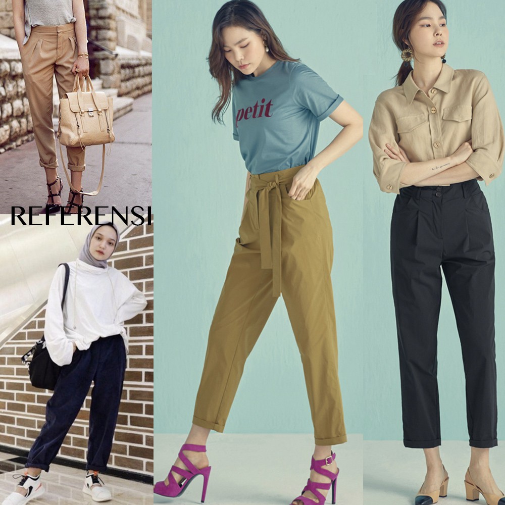Jual Celana Panjang Wanita Korea Baggy Polos Black/Grey/Green (LPF01