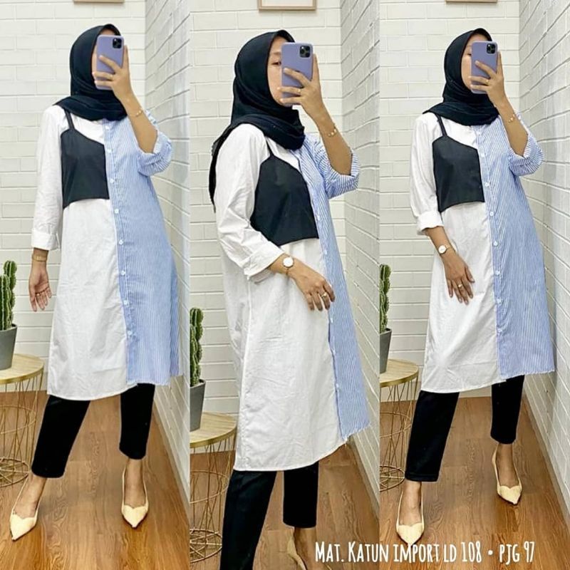 Tunik Faya Busui Jumbo katun import tunik putih polos tunik kombinasi tunik  muslim kekinian | Shopee Indonesia