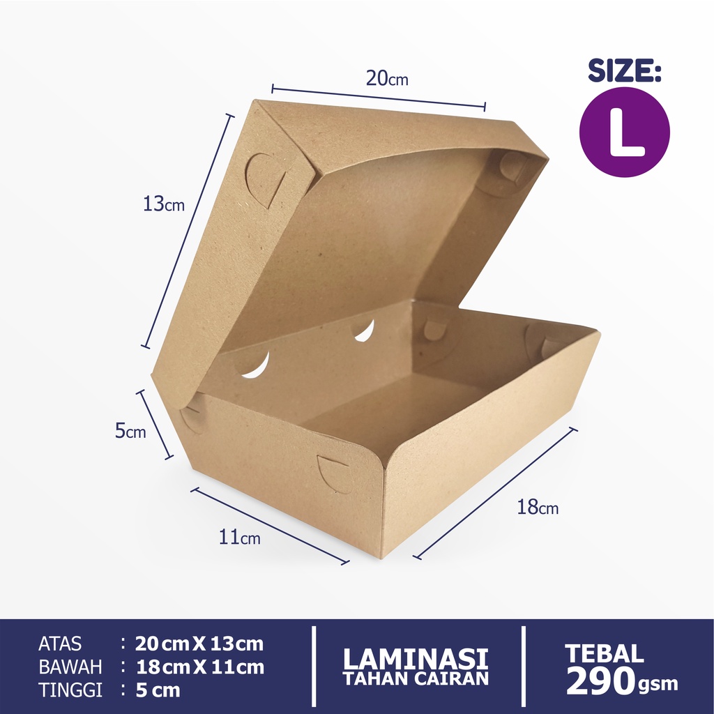 Paper Lunch Box coklat kraft ukuran L tebal 290 gsm/ kotak makan / dus