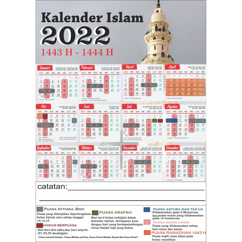 Jual Kalender Islam 2022 A3+| Kalender Islam Puasa Sunnah | Kalender Puasa  Sunnah | Kalender Cutom Islam Indonesia|Shopee Indonesia