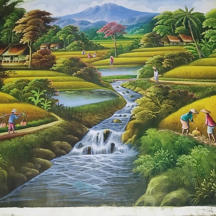 Jual Lukisan Pemandangan Alam Panen Padi Dengan Gunung Yang Indah Indonesia|Shopee Indonesia 704_x_704_jpg
