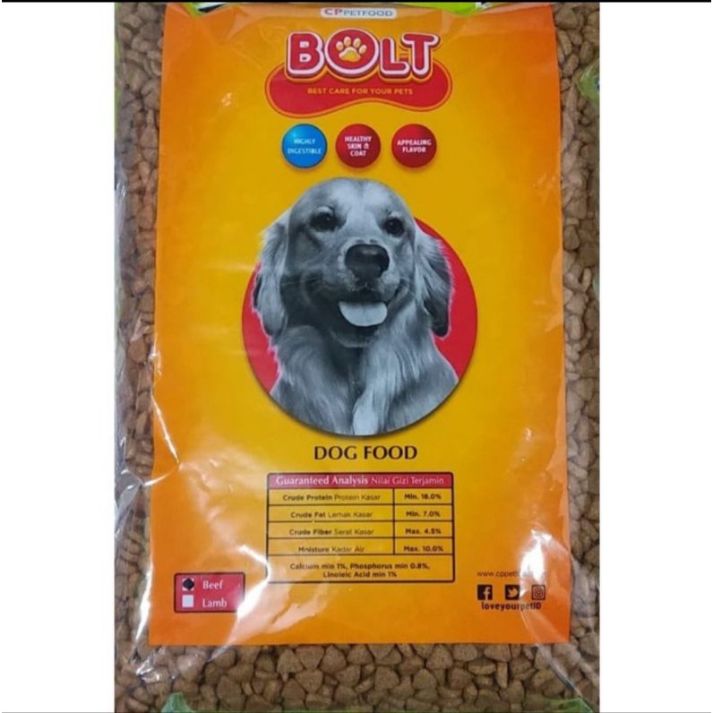 Jual Makanan anjing Bolt (orange) dog food beef segitiga kemasan 1KG