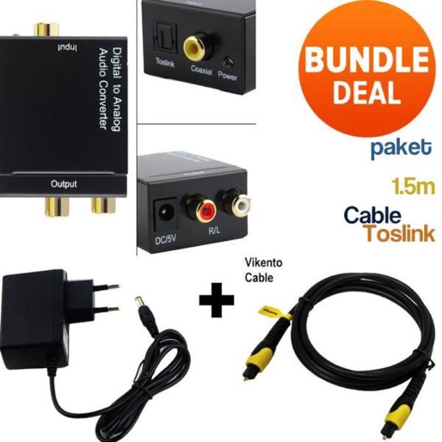 Jual Paket Digital Optic To Analog Rca Audio Converter Plus Kabel Toslink 1.5M L/R | Shopee Indonesia