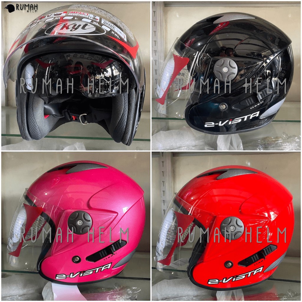 Jual Helm KYT Half Face Double Visor 2 Vista Solid Polos SNI DOT