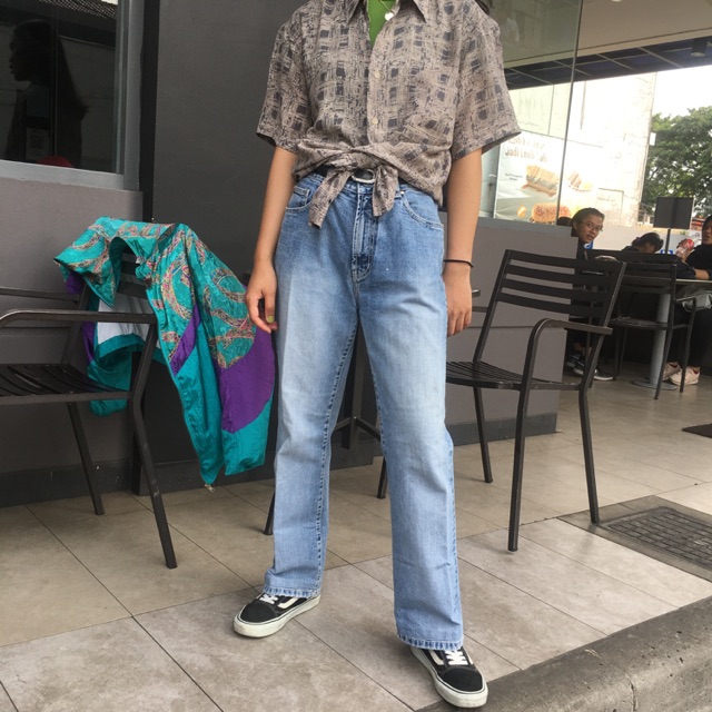 Jual High-Waisted Baggy Jeans Blue | Shopee Indonesia