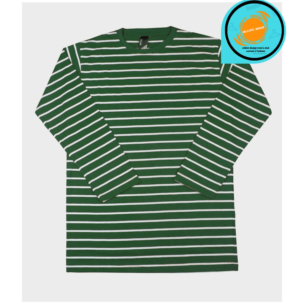 KAOS STRIPE HIJAU TEBAL LENGAN PANJANG MURAH PRIA DAN WANITA PREMIUM
