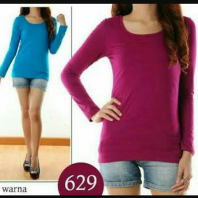 Kaos oblong u_neck xl lengan panjang wanita Shopee Indonesia