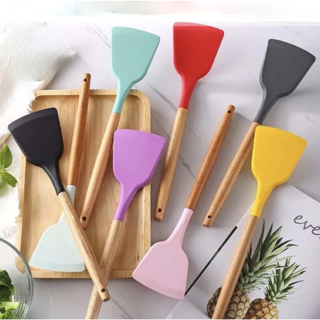 Jual Spatula Silikon / Spatula Silicone Gagang Kayu / Spatula gagang