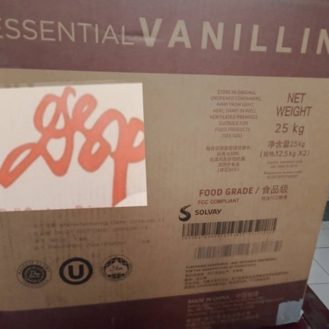 Essential Vanillin Vanillin Powder/ Bubuk Vanili Merk Solvay Asal RRT