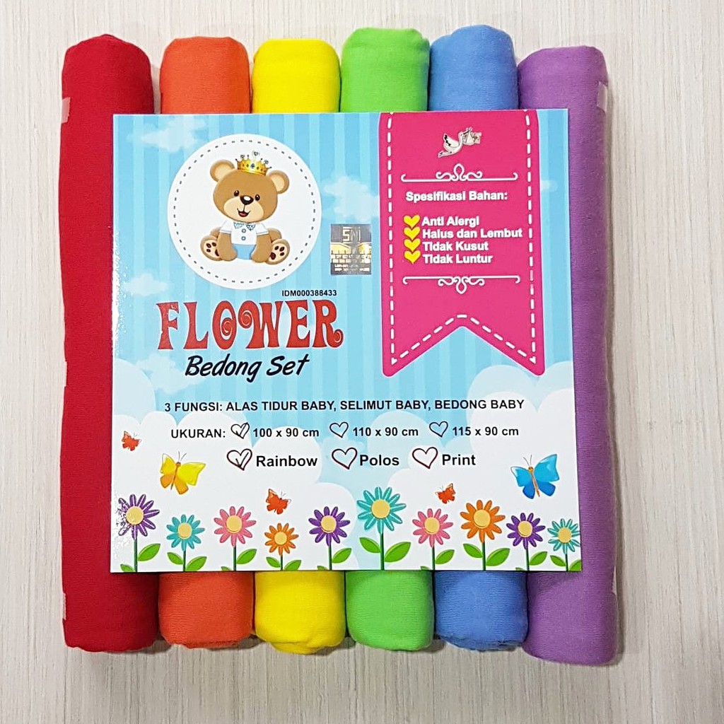 Bedong bayi bahan kaos polos warna warni rainbow lebar