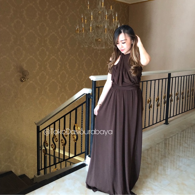 Jual Multiway Convertible Infinity Maxi Dress Bridesmaid Wedding Party Coklat Tua Dark Brown Ready | Shopee Indonesia