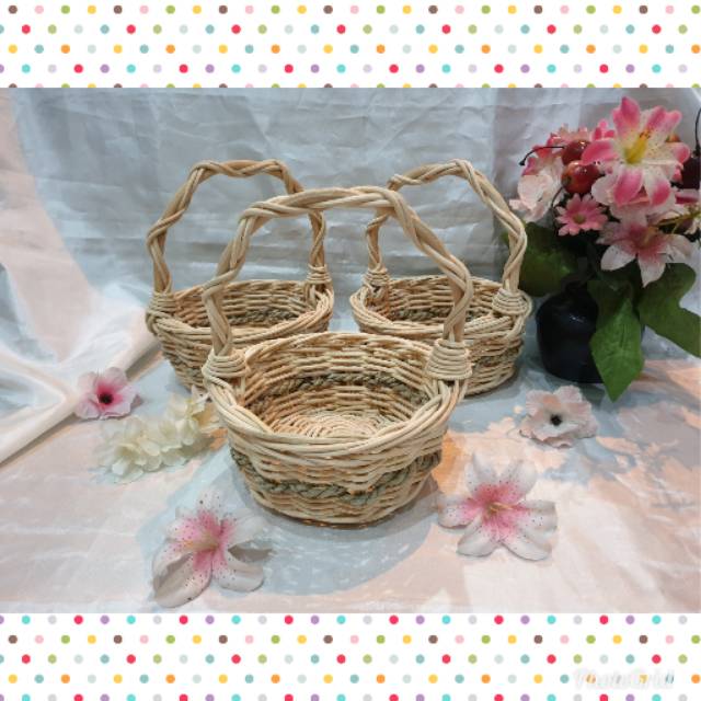 K49S Keranjang rotan bulat tangkai S 14x6cm hampers