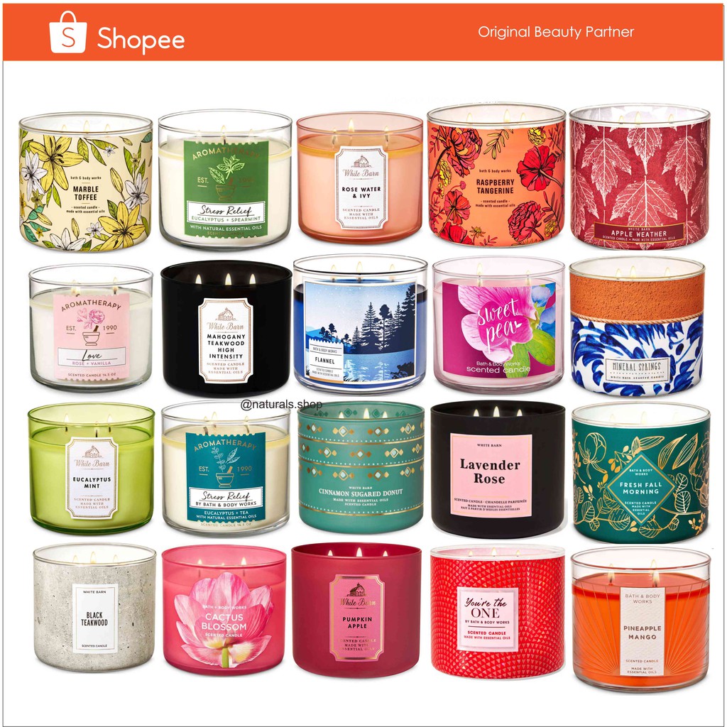 BBW Bath and Body Works THREE 3 WICK SCENTED CANDLE Lilin Eucalyptus