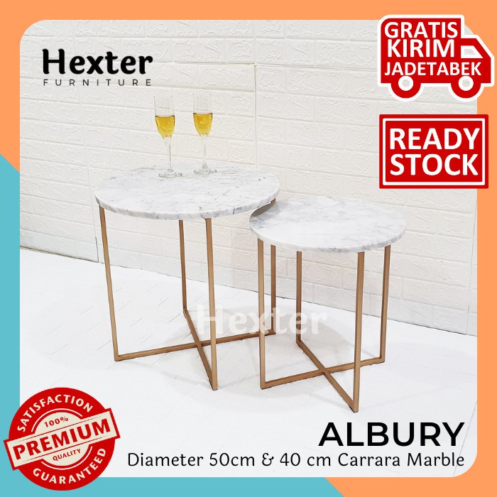 Jual ALBURY Round Coffee Table 50 / 40 cm Marmer Carrara Meja Tamu