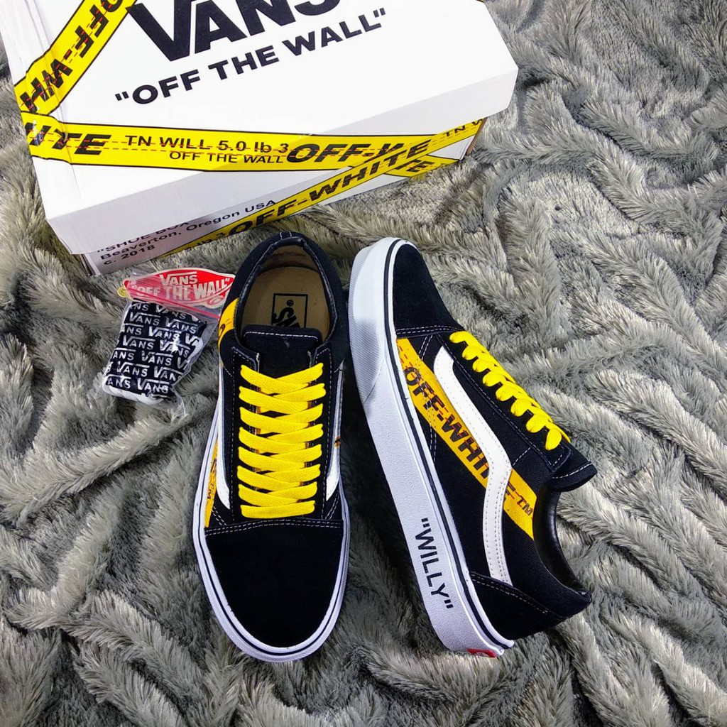 SEPATU VANS OLDSKOOL OFF WHITE WILLY BLACK WHITE YELLOW PREMIUM ICC