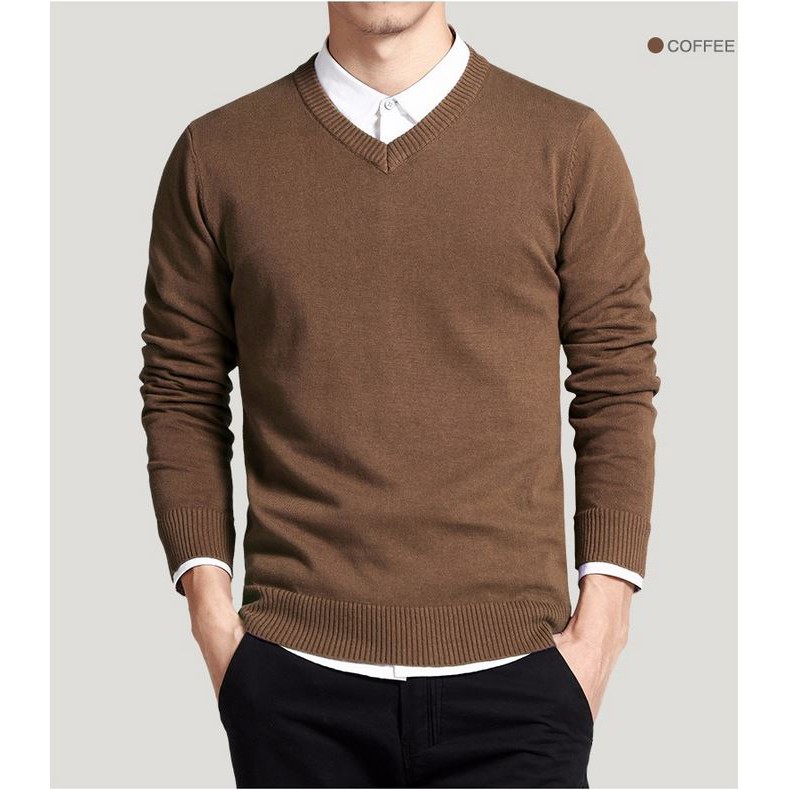 Jual Sweater Rajut Pria Polos Bahan Katun Rajut Warna Coklat | Shopee Indonesia