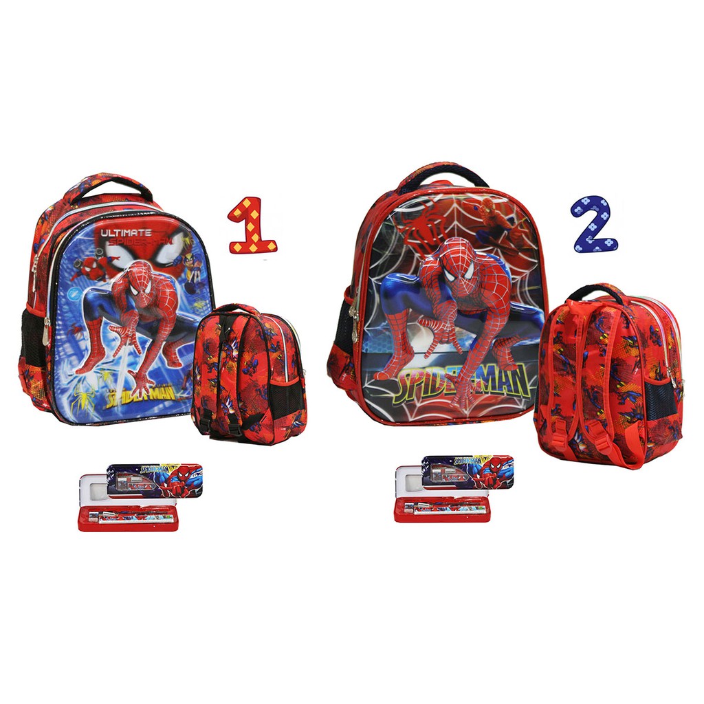 New Tas Anak Sekolah Ransel TK Laba Laba MATA 5D Timbul Dua Kantung Import Lengkap Variasi