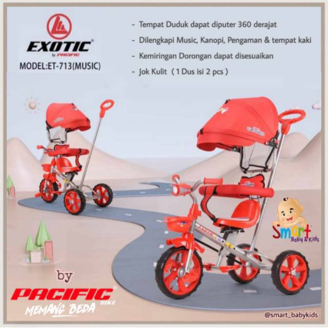 Sepeda anak roda tiga stroller Exotic ET 713 lampu musik Shopee