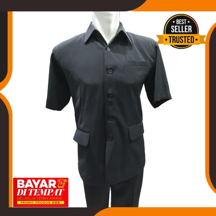 Baju Safari Pria Hitam - Baju Safari Guru - Baju Seragam Guru 1 Stel - M |  Shopee Indonesia