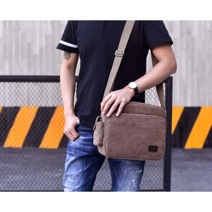 Tas Selempang Pria Laki2 Lelaki Man Bag Kanvas Premium Vintage TP02 Shopee Indonesia