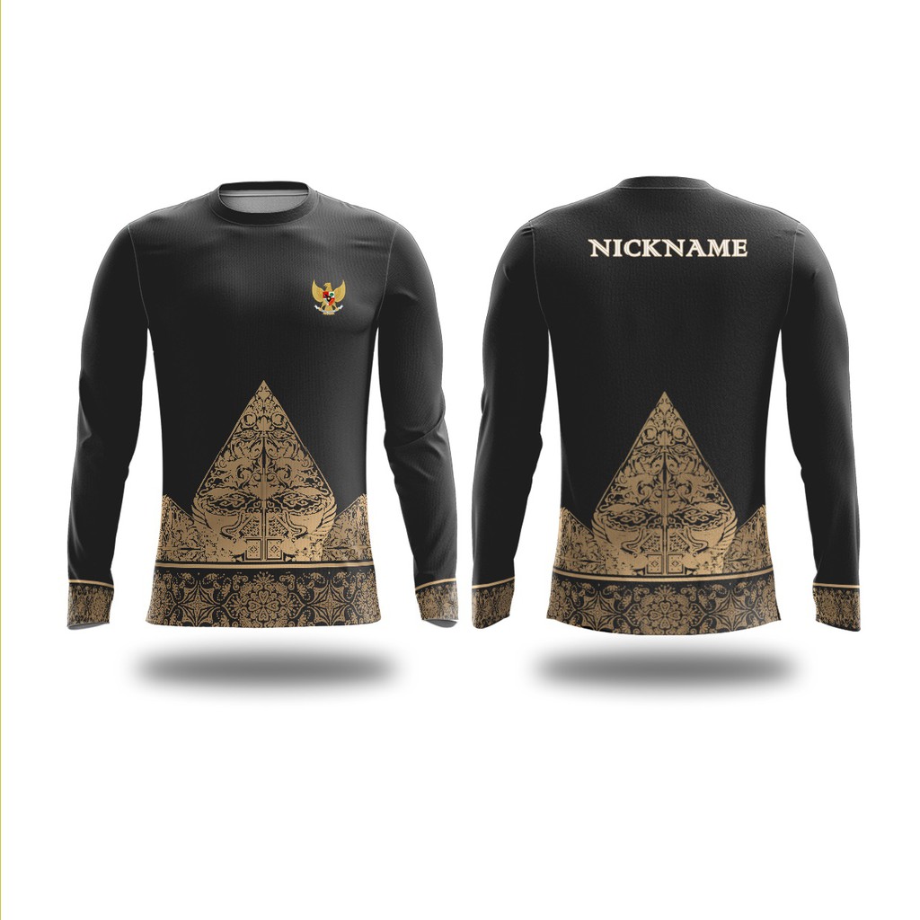 Kaos Jersey Baju Sepeda Gowes Motif Batik Etnik Jawa Gunungan Wayang Lengan Panjang Dry Fit