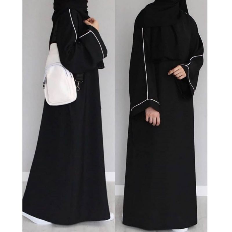 New Gamis Abaya Arab Hitam List Busui Bahan Jet Black