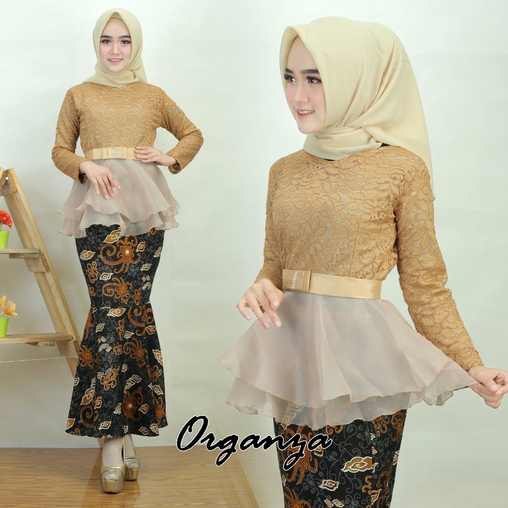 Gamis Batik Kombinasi Organza Hijab Casual