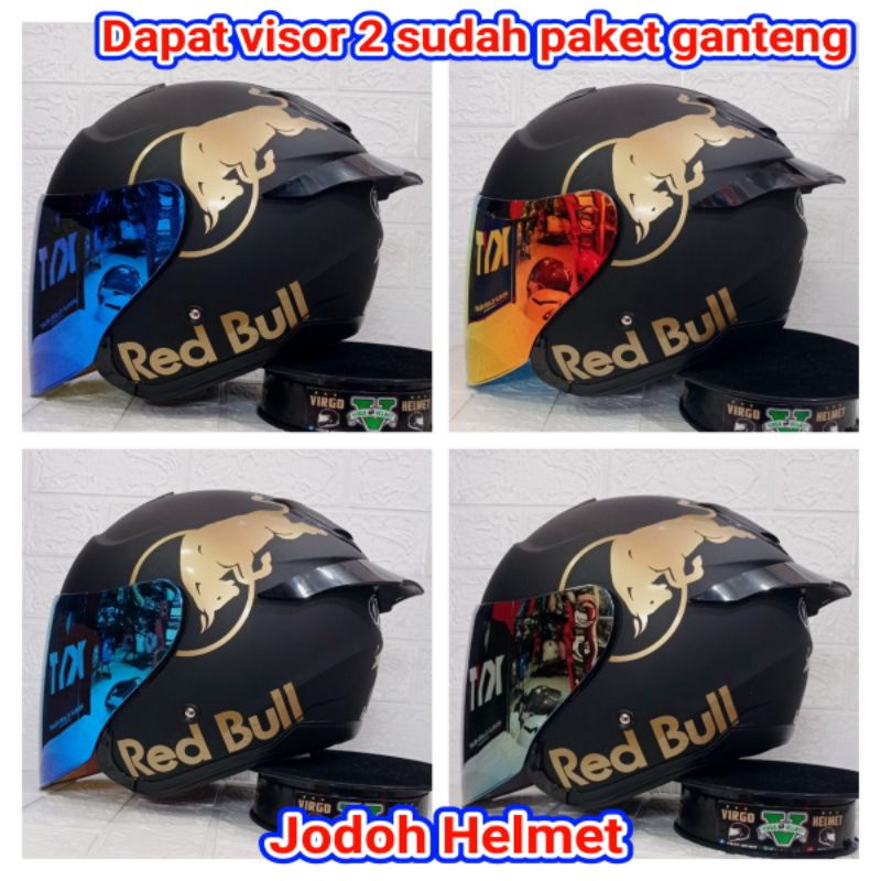 Promo Helm Kyt Kyoto Solid Black DoffMatt Full Paket Ganteng Red Bull