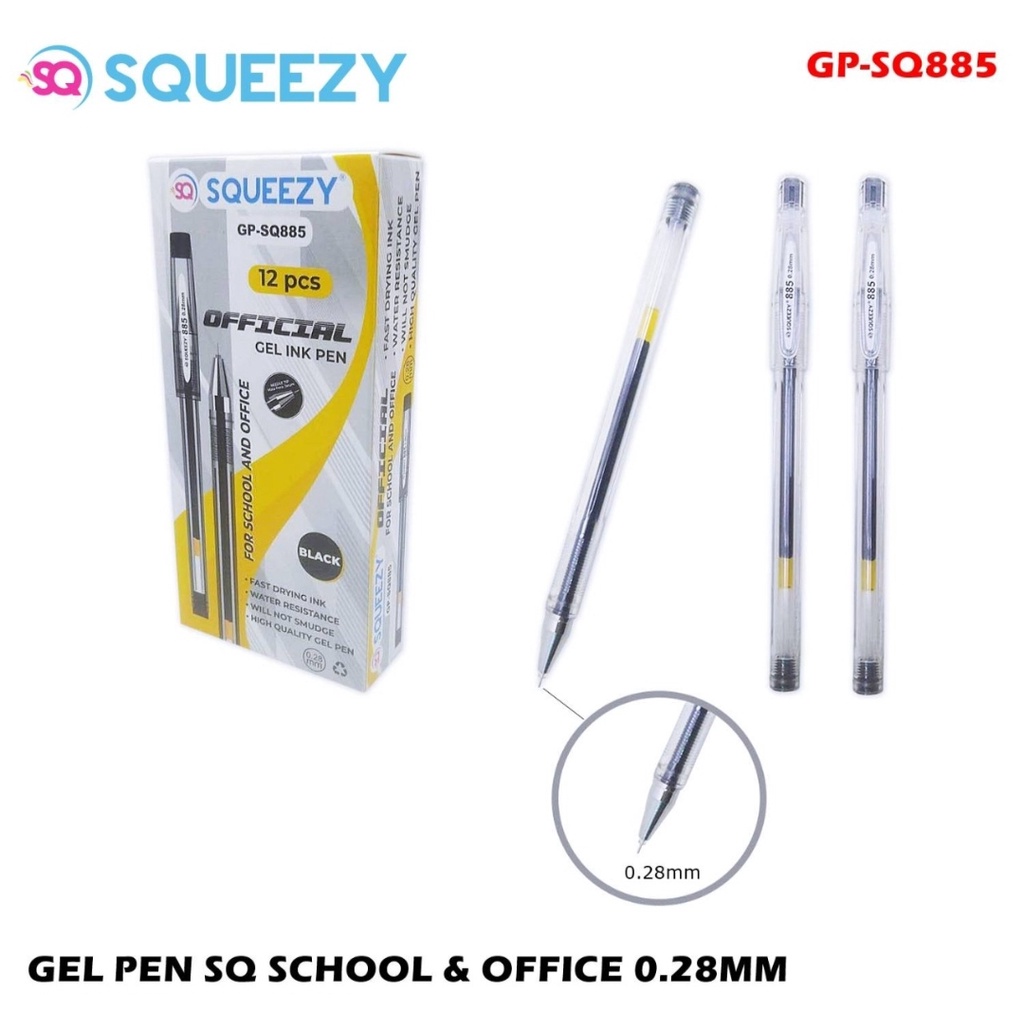 Jual Pulpen Gel Ink Pen 0.28 mm SQUEEZY SQ885 Hi Tech 1 lusin ( 12 pcs ) Shopee Indonesia