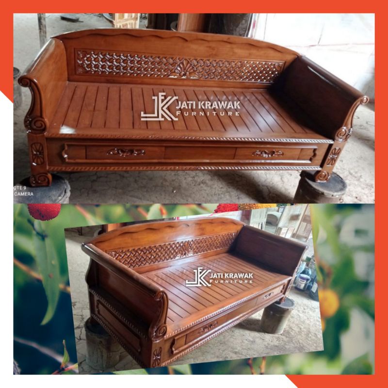 Jual Sofa Bangku Bagong ukiran kepang anyaman Bale risban daybed kayu