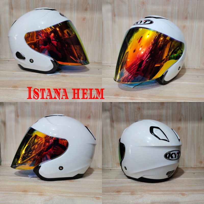 Jual HELM KYT KYOTO R SOLID WHITE+VISOR IRIDIUM NORISK+PAKET GANTENG