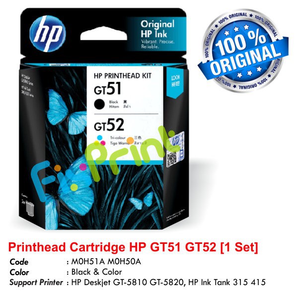 Print Head Cartridge Tinta HP GT51 GT52 Printer Deskjet GT5810 GT5820