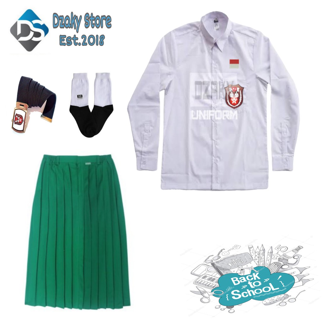 Jual Setelan Seragam Sekolah SD Mi Hijau Putih Panjang Anak Perempuan  Indonesia|Shopee Indonesia