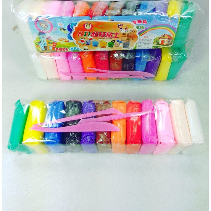 Jual Mainan Anak Polymer Clay Light Clay Isi 12 Pcs Plus Alat Ukir Clay | Shopee Indonesia
