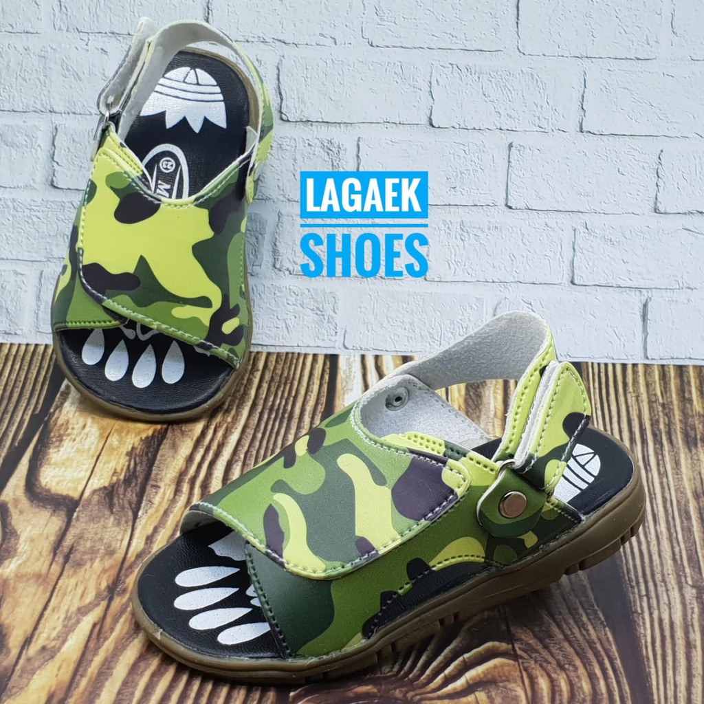 SEPATU SANDAL ANAK USIA 1 2 3 TAHUN SLOP MOTIF LORENG WARNA HIJAU