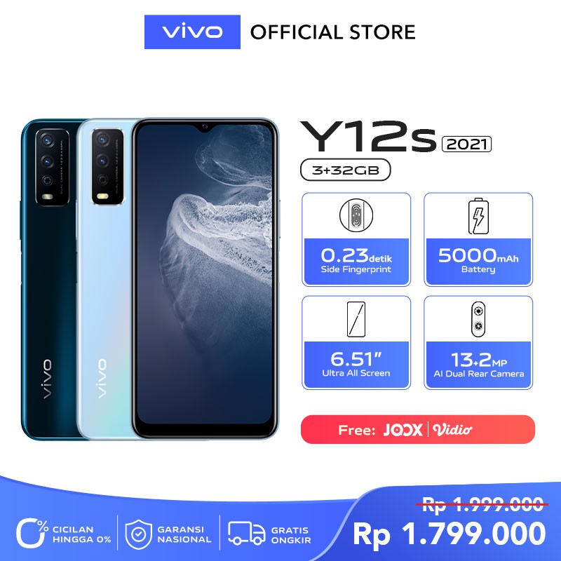 [CASHBACK 200K] vivo Y12s 2021 3GB / 32GBSide Fingerprint, 6,51" Ultra