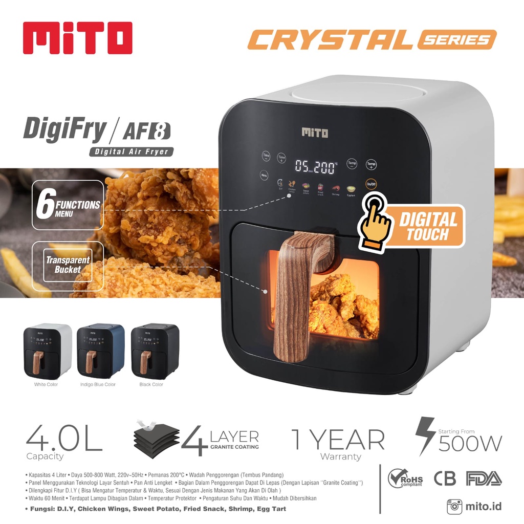 Jual MITO AF8 Digital Air Fryer 4 L AF 8 Shopee Indonesia