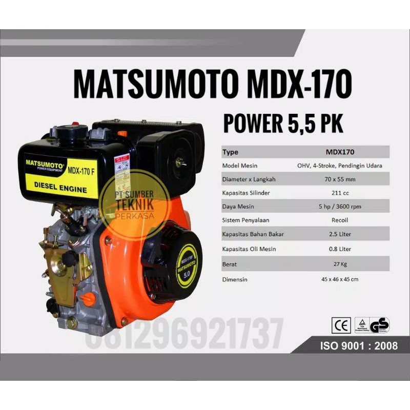 DIESEL ENGINE WATER COOLED 5,5 HP MDX170 MATSUMOTO Shopee Indonesia
